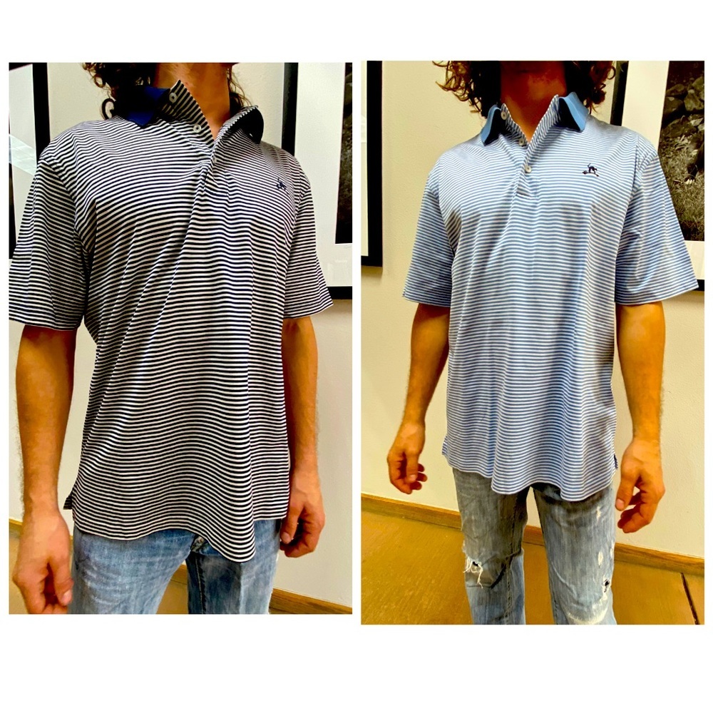 Lot of 2 Oxford Golf M Striped Polo Shirts Cat Cay